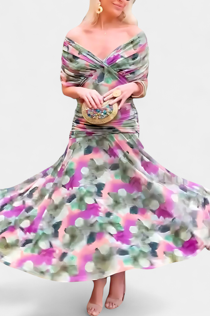 BRIO™ | ABITO LUNGO FLOREALE CON SCOLLATURA A V